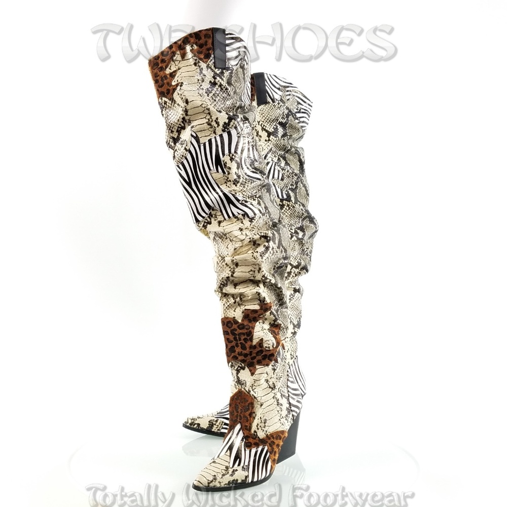Thigh high Western slouch cowboy boots Animal - Picture 14 of 16